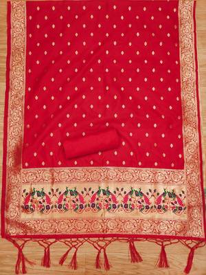 red zari woven banarasi dress materials 4