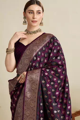 soft litchi art silk banarasi art silk jacquard saree (str-rajgharana-06-wine)