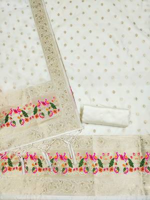 white zari woven banarasi dress materials 3