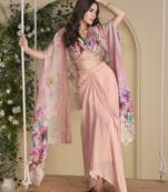Pink embroidered sequins chinon shrug suit - Full stitched free size