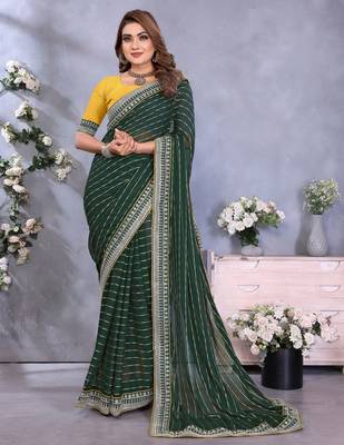 georgette embroidered & sequin work bollywood fancy saree (shreeja-green) 1