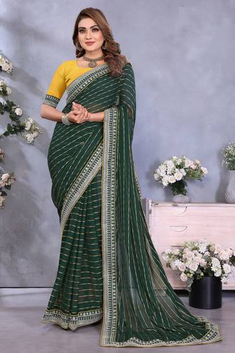 georgette embroidered & sequin work bollywood fancy saree (shreeja-green)