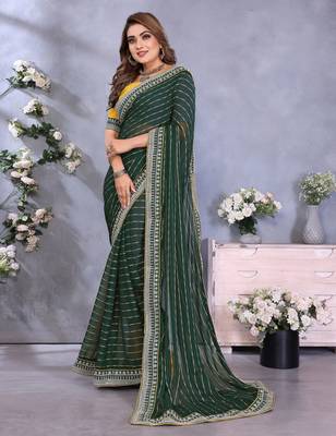 georgette embroidered & sequin work bollywood fancy saree (shreeja-green) 2
