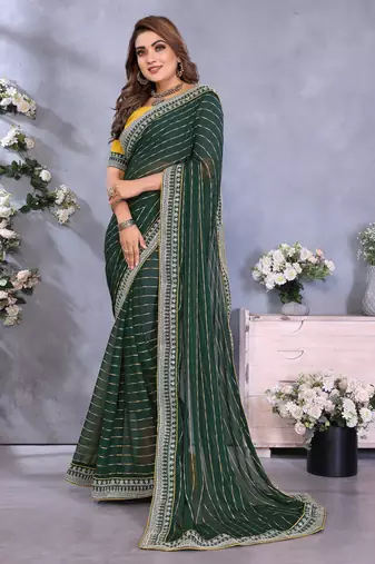georgette embroidered & sequin work bollywood fancy saree (shreeja-green)