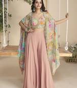 Pink embroidered sequins chinon shrug suit - Full stitched free size