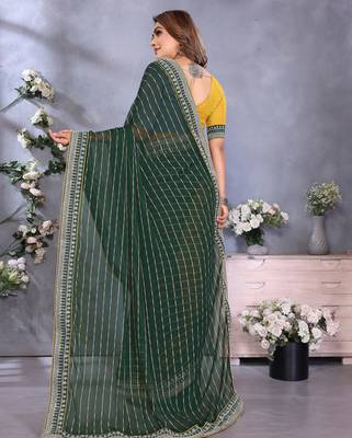 georgette embroidered & sequin work bollywood fancy saree (shreeja-green) 3