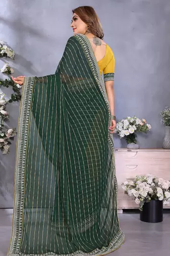 georgette embroidered & sequin work bollywood fancy saree (shreeja-green)