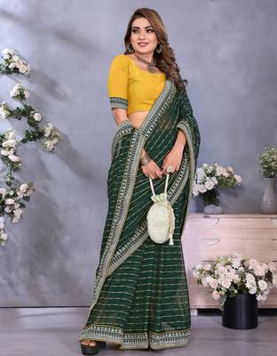 georgette embroidered & sequin work bollywood fancy saree (shreeja-green) 4