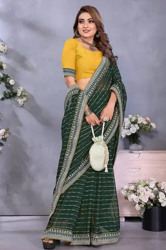 georgette embroidered & sequin work bollywood fancy saree (shreeja-green)