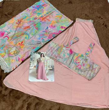 Pink embroidered sequins chinon shrug suit - Full stitched free size 3