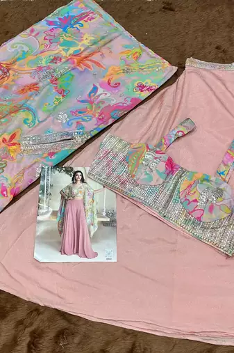 Pink embroidered sequins chinon shrug suit - Full stitched free size