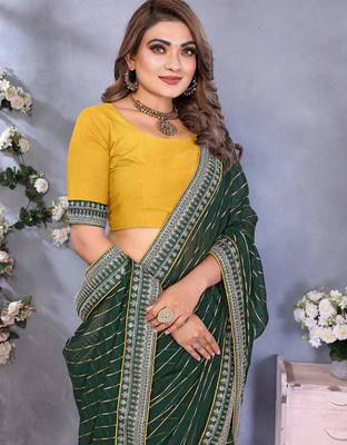 georgette embroidered & sequin work bollywood fancy saree (shreeja-green) 5