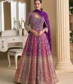 Purple georgette embroidered sequins Anarkali  suit - Full stitched free size