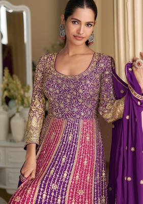 Purple georgette embroidered sequins Anarkali  suit - Full stitched free size 2