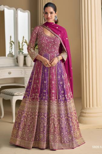 Rani pink georgette readymade anarkali suit with embroidery zarkan work (free size)