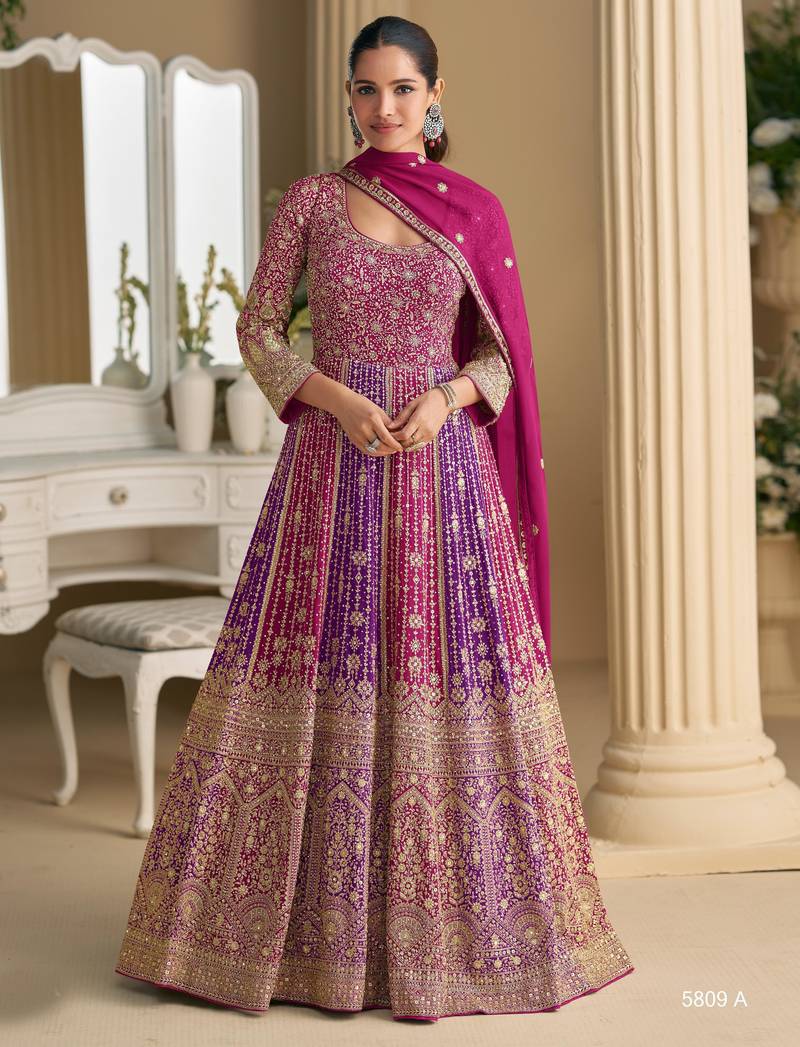Rani pink georgette readymade anarkali suit with embroidery zarkan work (free size)