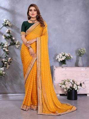 georgette embroidered & sequin work bollywood fancy saree (shreeja-mustard) 1