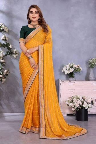 georgette embroidered & sequin work bollywood fancy saree (shreeja-mustard)
