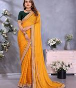 georgette embroidered & sequin work bollywood fancy saree (shreeja-mustard)