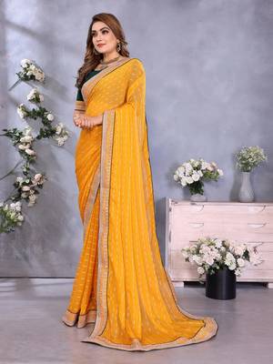 georgette embroidered & sequin work bollywood fancy saree (shreeja-mustard) 2