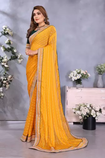 georgette embroidered & sequin work bollywood fancy saree (shreeja-mustard)