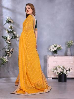 georgette embroidered & sequin work bollywood fancy saree (shreeja-mustard) 3