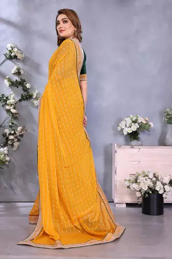 georgette embroidered & sequin work bollywood fancy saree (shreeja-mustard)