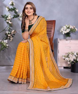 georgette embroidered & sequin work bollywood fancy saree (shreeja-mustard) 4