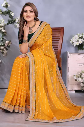 georgette embroidered & sequin work bollywood fancy saree (shreeja-mustard)