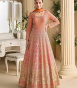 Orange georgette embroidered sequins Anarkali  suit - Full stitched free size