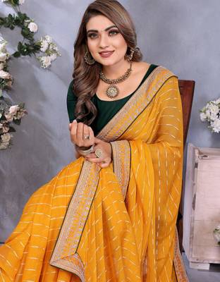 georgette embroidered & sequin work bollywood fancy saree (shreeja-mustard) 5
