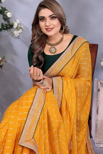georgette embroidered & sequin work bollywood fancy saree (shreeja-mustard)