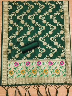green zari woven banarasi dress materials 4