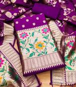 purple zari woven banarasi dress materials