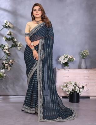 georgette embroidered & sequin work bollywood fancy saree (shreeja-navy) 1
