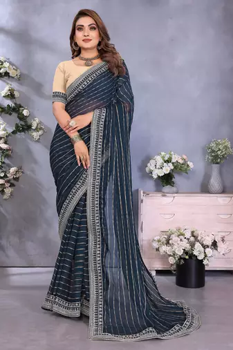 georgette embroidered & sequin work bollywood fancy saree (shreeja-navy)