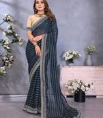 georgette embroidered & sequin work bollywood fancy saree (shreeja-navy)