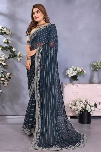 georgette embroidered & sequin work bollywood fancy saree (shreeja-navy)