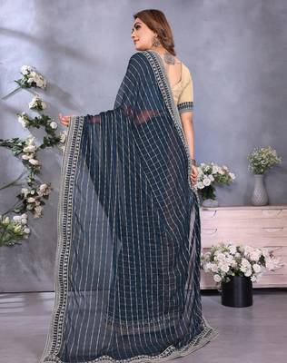 georgette embroidered & sequin work bollywood fancy saree (shreeja-navy) 3