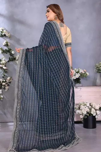 georgette embroidered & sequin work bollywood fancy saree (shreeja-navy)