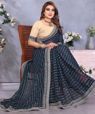georgette embroidered & sequin work bollywood fancy saree (shreeja-navy) 4