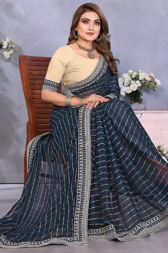 georgette embroidered & sequin work bollywood fancy saree (shreeja-navy)