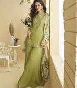Green chinon embroidered sequins palazzo suit - full stitched free size