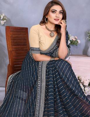 georgette embroidered & sequin work bollywood fancy saree (shreeja-navy) 5