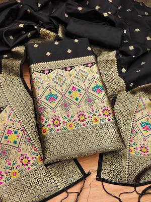black zari woven banarasi dress materials 1