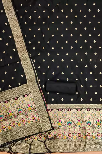 black zari woven banarasi dress materials