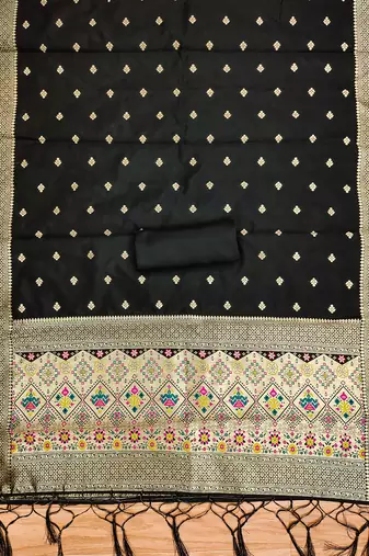 black zari woven banarasi dress materials