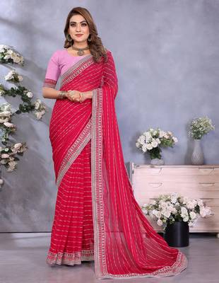 georgette embroidered & sequin work bollywood fancy saree (shreeja-pink) 1
