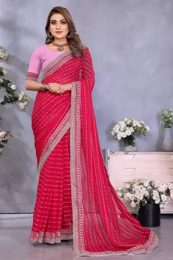 georgette embroidered & sequin work bollywood fancy saree (shreeja-pink)