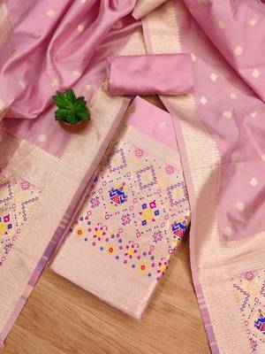 light baby pink zari woven banarasi dress materials 2